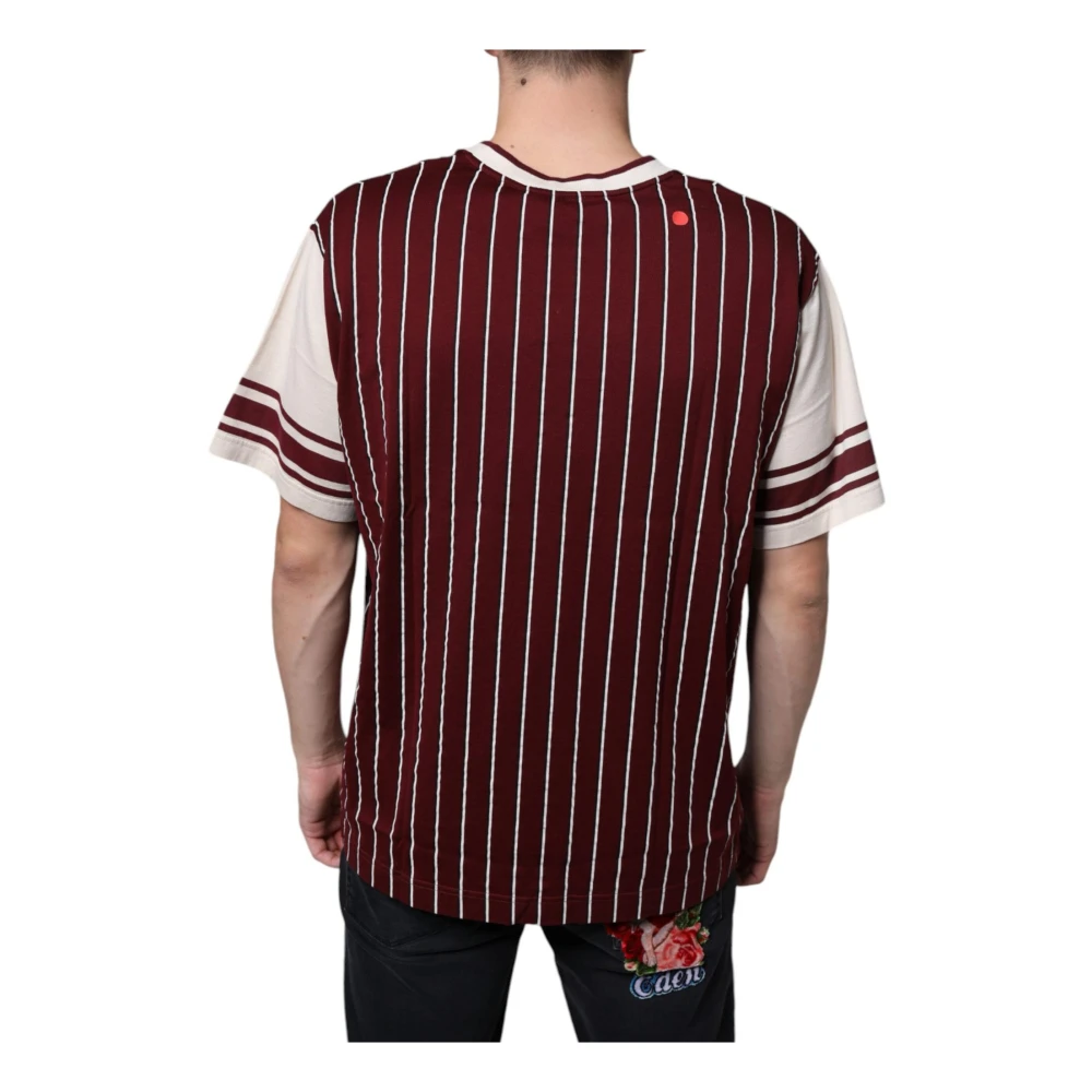 Dolce & Gabbana Maroon Gestreept Katoen V-hals T-shirt Brown Heren