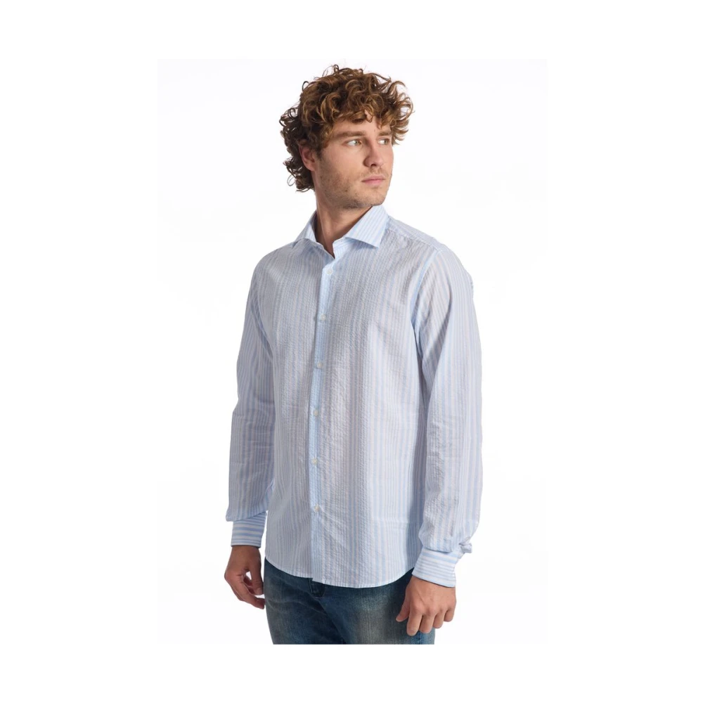 Baldinini Gestreept katoenen overhemd slim fit Blue Heren