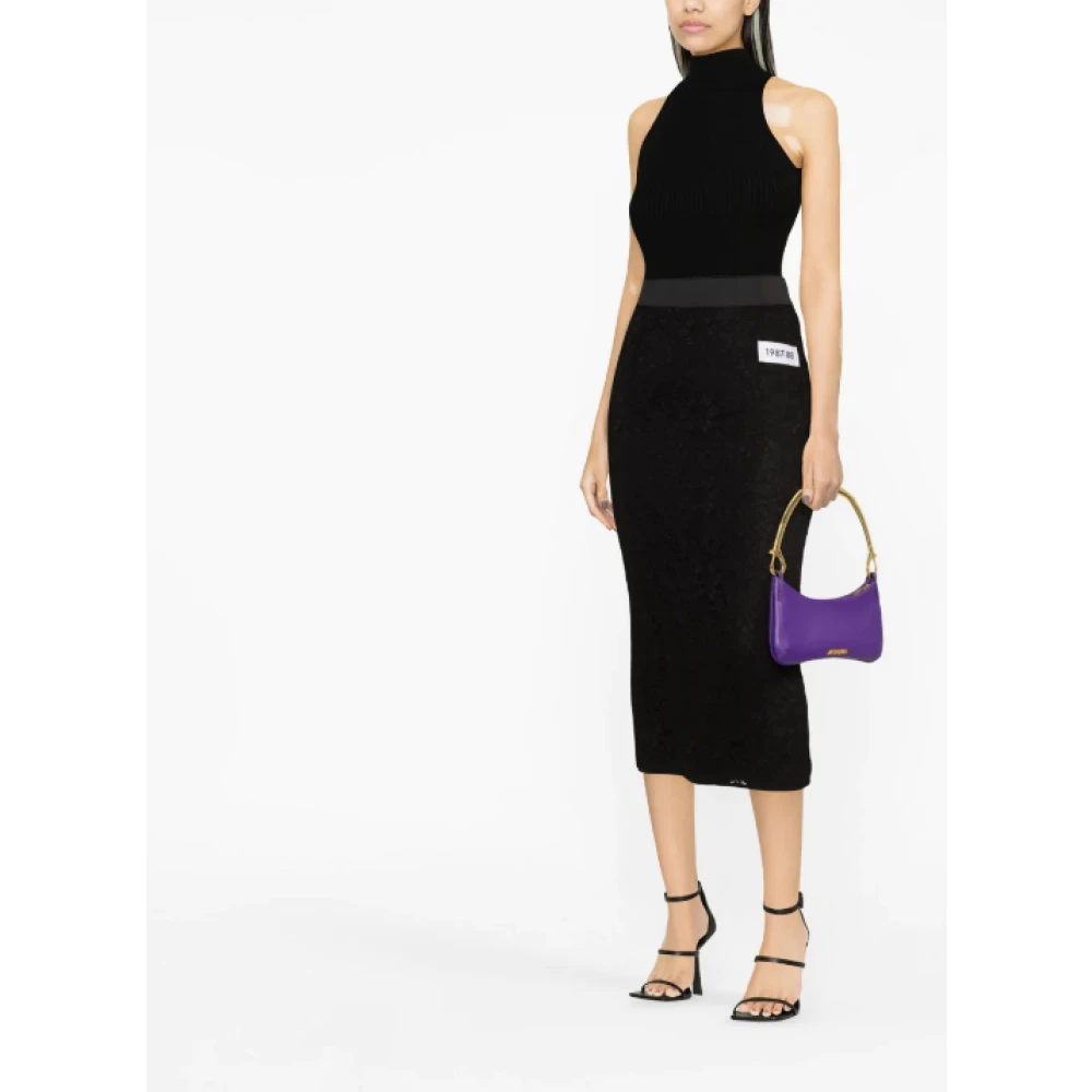 Dolce & Gabbana Zwarte Monochrome Hoge Taille Pencilrok Black Dames