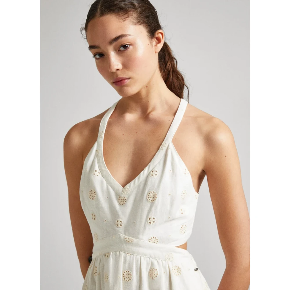 Pepe Jeans Linnen en Rayon Midi Jurk White Dames