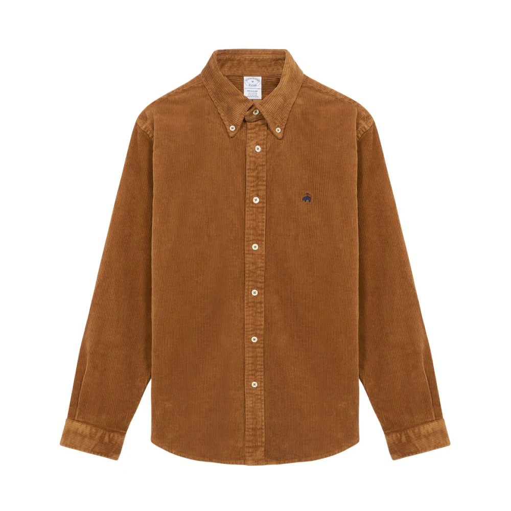 Brooks Brothers Bruine Regular Fit Stretch Katoenen Overhemd met Button-Down Kraag Brown Heren