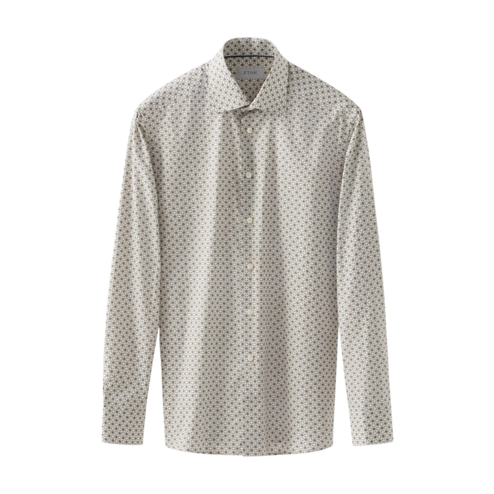 Eton Geometrische Handtekening Twill Shirt Print Beige Heren