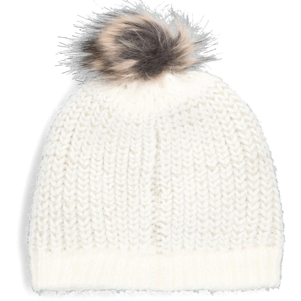 Ikks Gebreide Bonnet met Fauxfur Pompon Beige Dames
