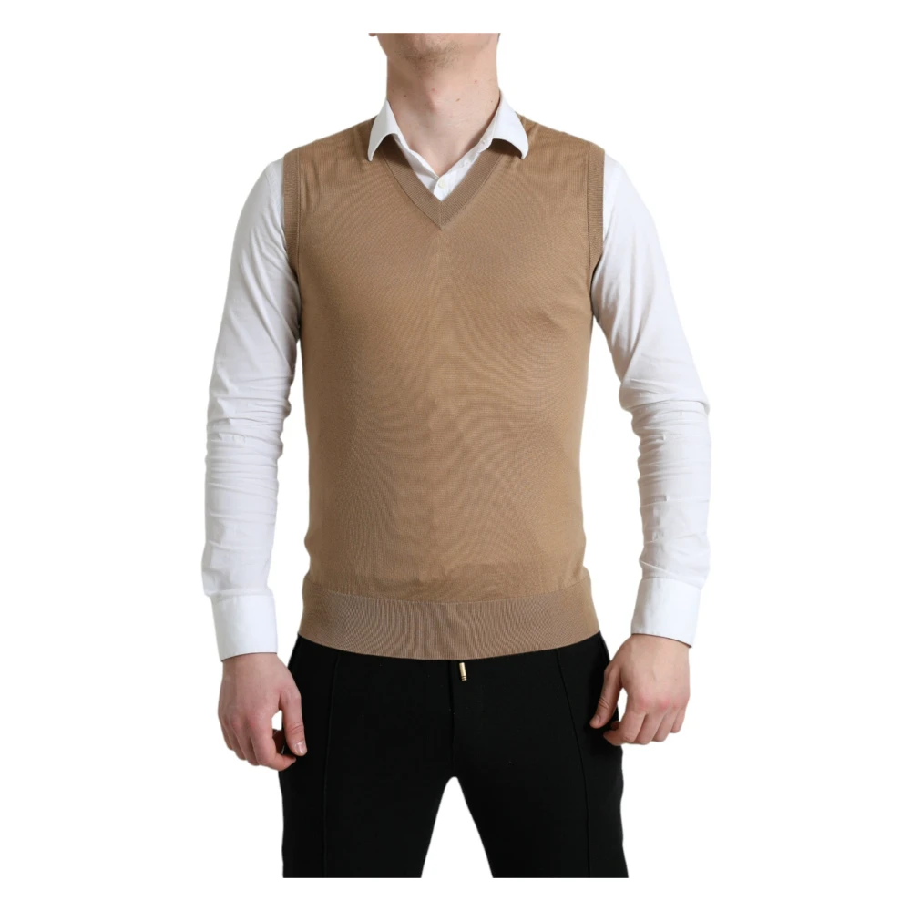 Dolce & Gabbana Men's Brown Wool Sleeveless Pullover Sweater