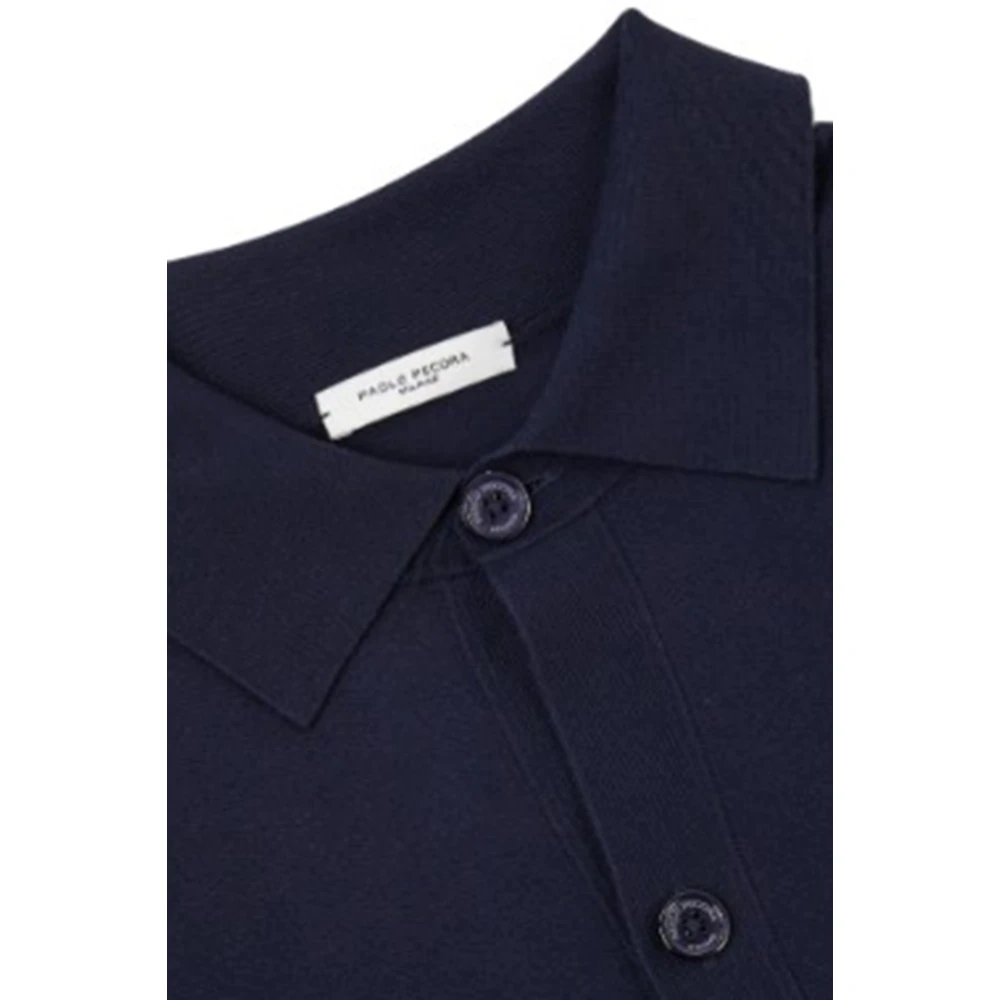 Paolo Pecora Blauwe Gebreide Shirt Blue Heren