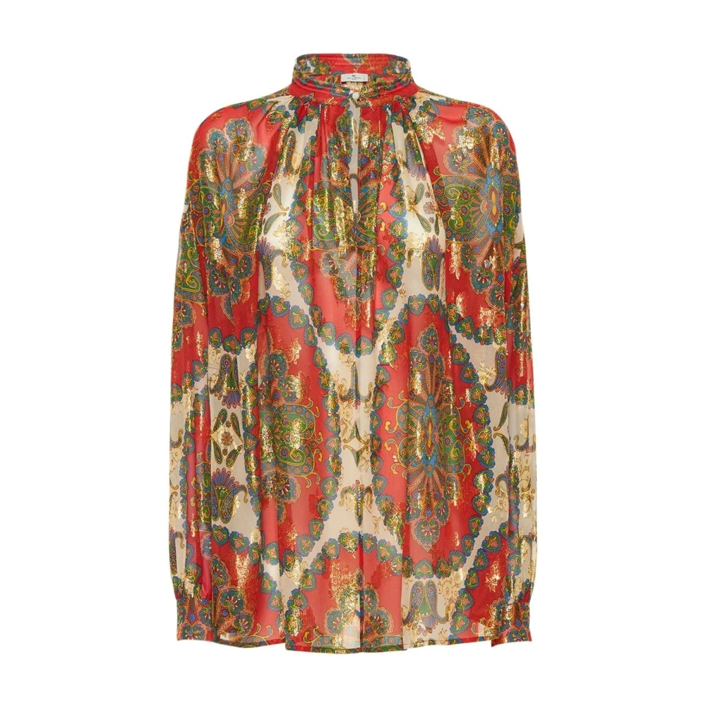 ETRO Zijden bedrukte V-hals shirt Metallic Multicolor Dames
