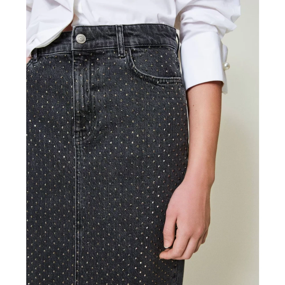 Twinset Denim Rok met Strass Applicaties Black Dames