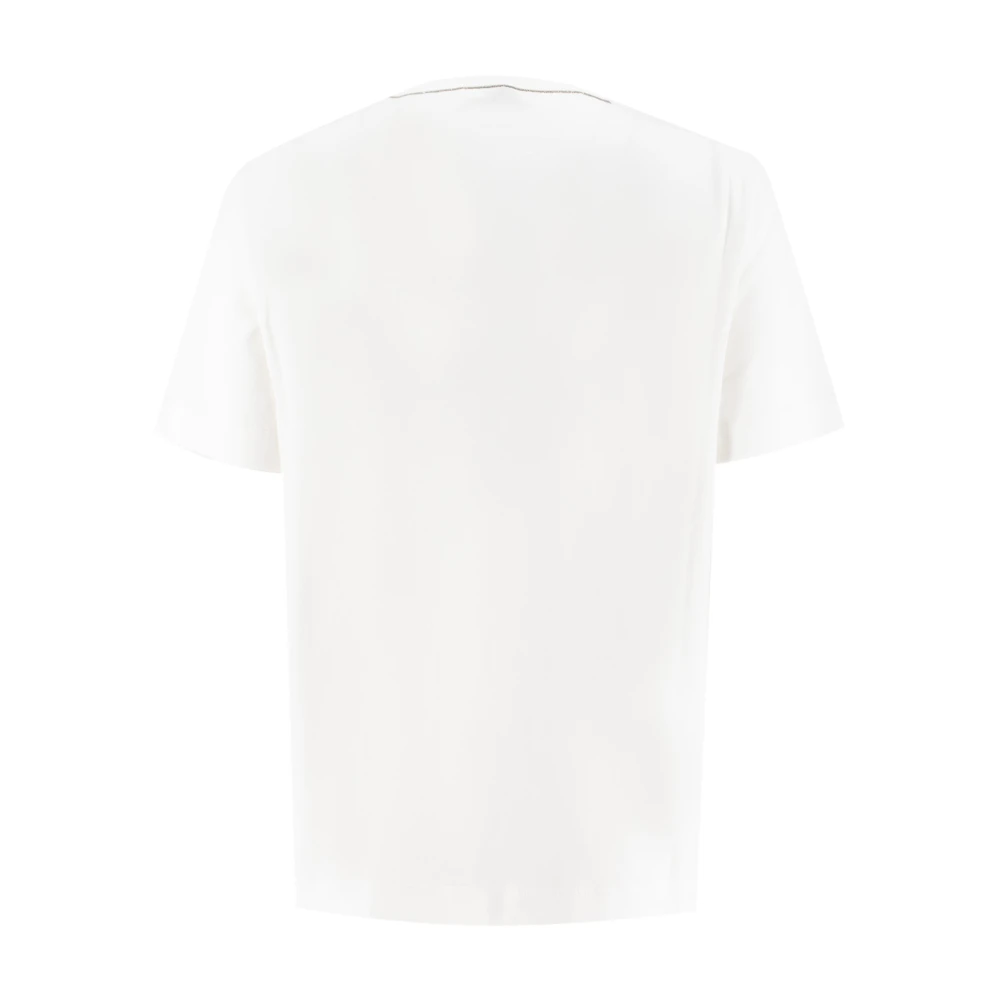 BRUNELLO CUCINELLI Katoenen Jersey T-shirt met Monile Borduurwerk White Dames
