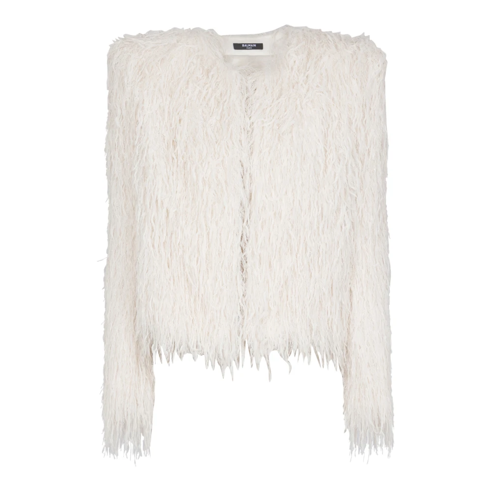 Balmain Kvinno Vit Jackor Dam, Xs, Polyester, Fringed Jacket