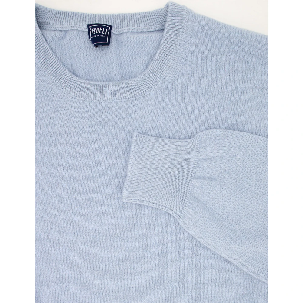 Fedeli Elegant Crew Neck Sweater Blue Heren