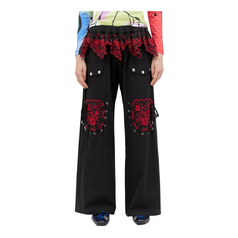 Chopova Lowena Gerimpelde katoenen broek Black Dames