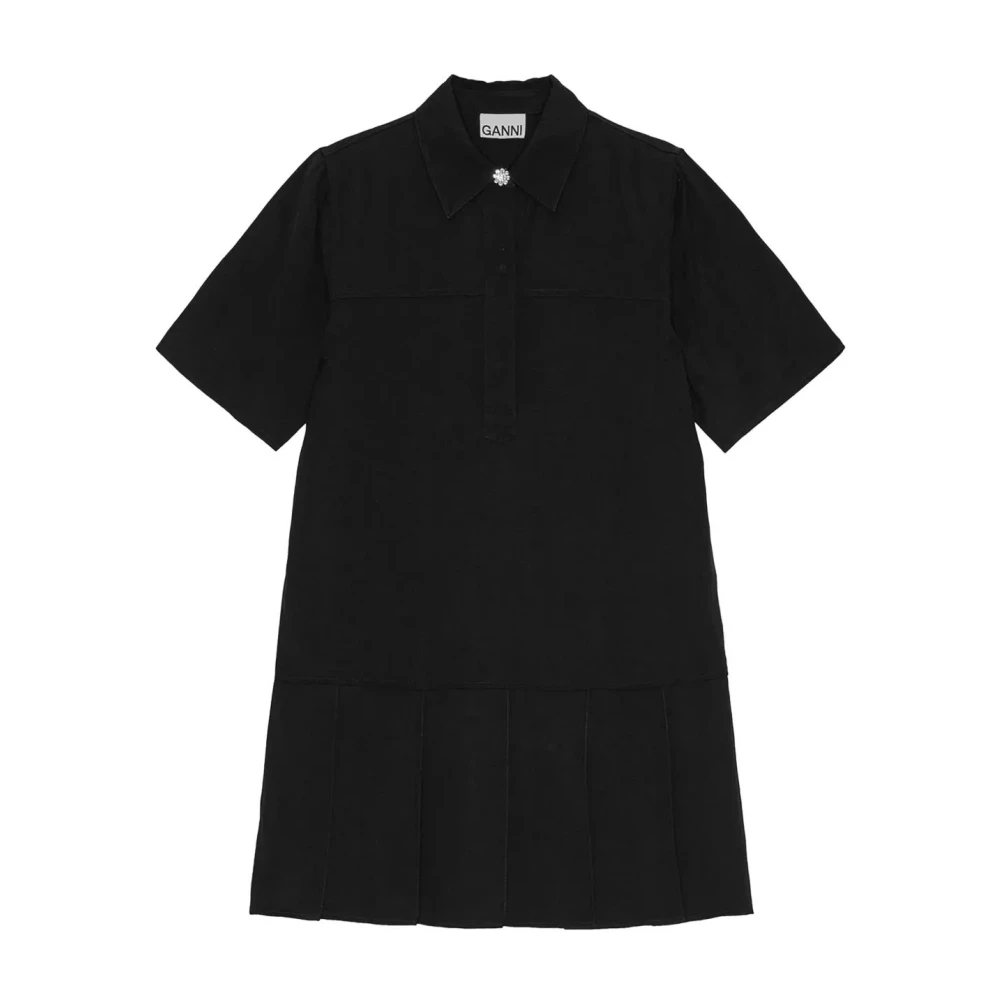 Ganni Twill Mini Jurk Black Dames