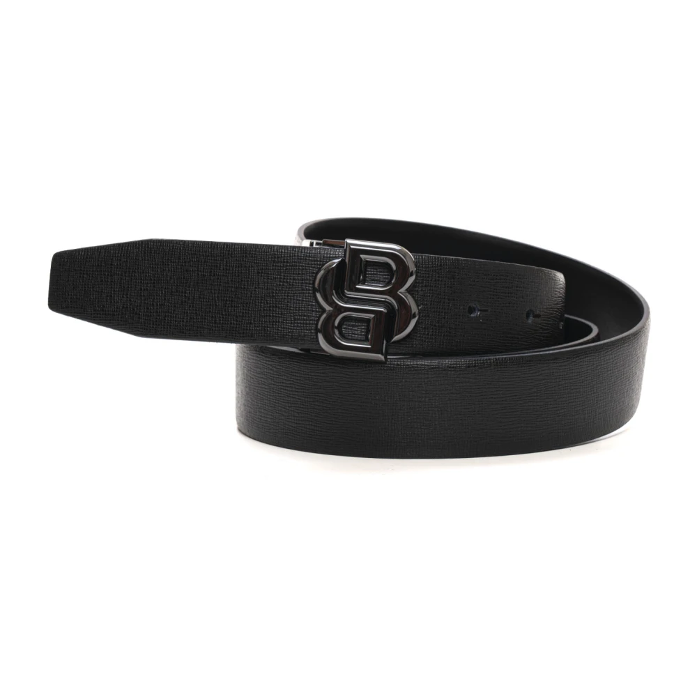 Boss Reversibele Dubbele Gesp Saffiano Lederen Riem Black Heren