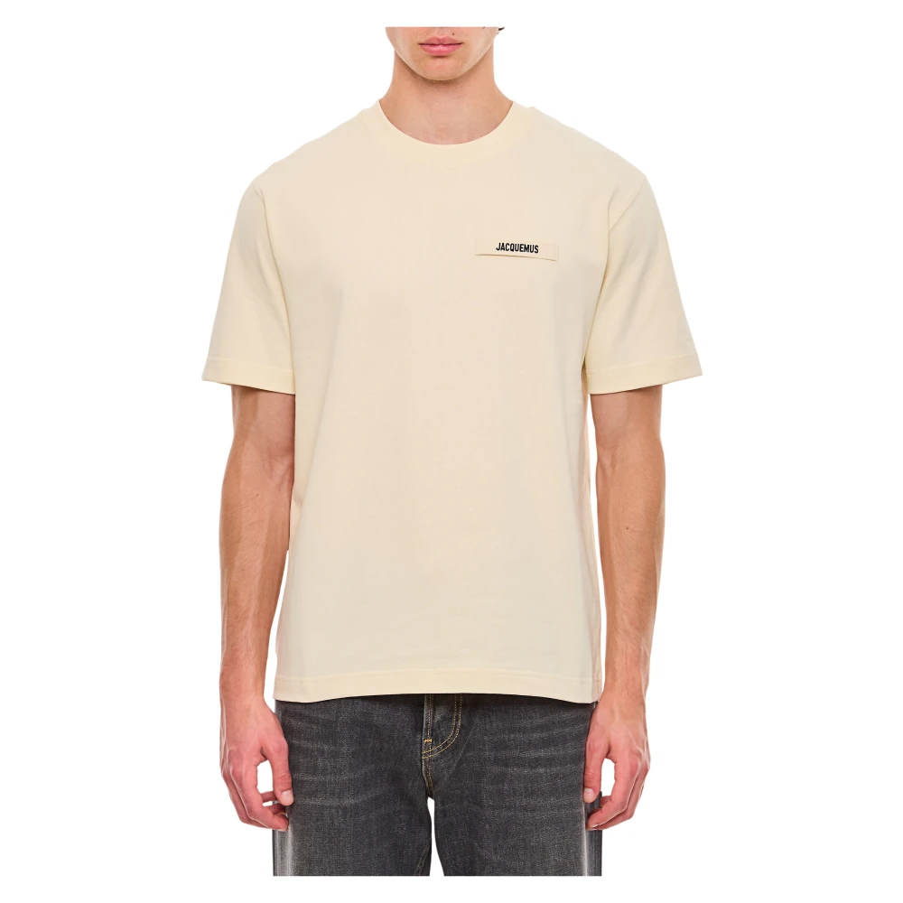 Jacquemus Beige T-Shirts, Male, L, Le T-Shirt Gros Grain