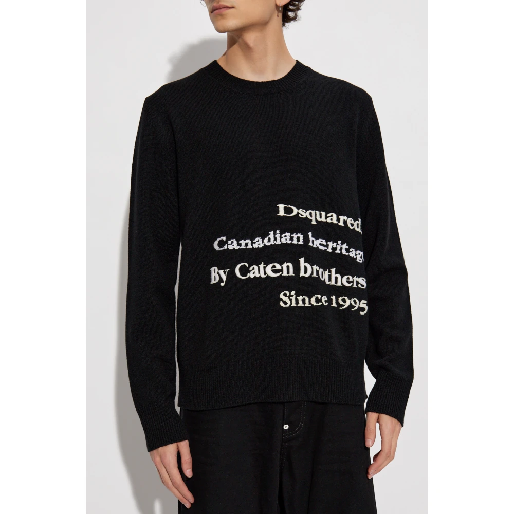 Dsquared2 Wollen trui met geborduurd logo Black Heren