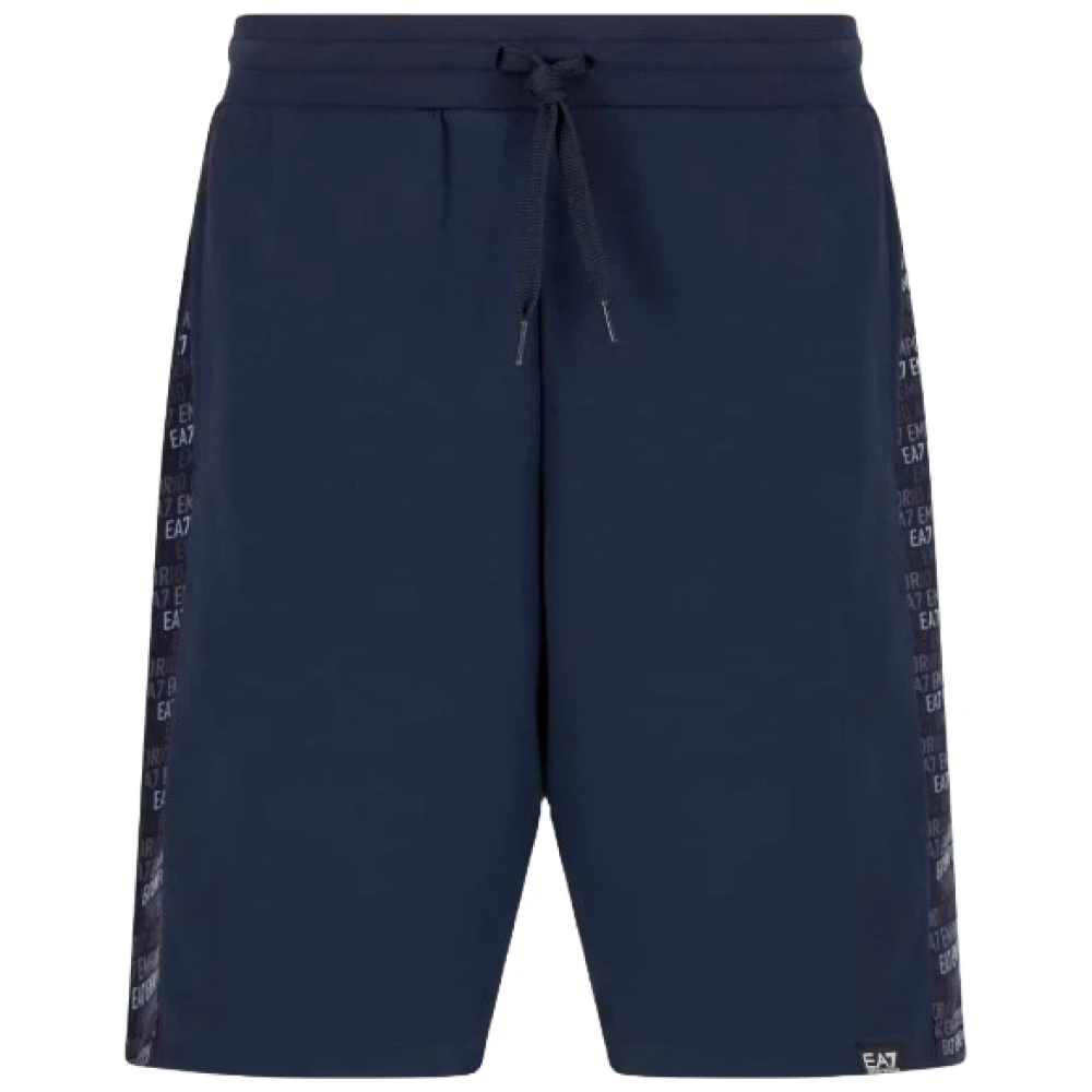 Emporio Armani Ea7 Blå Monogramtryck Regular Fit Byxor