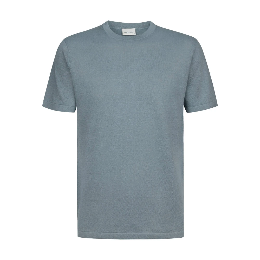 Profuomo Blue Round-Neck Knitwear, Male, 2XL, T-Shirt Crew Neck Ss