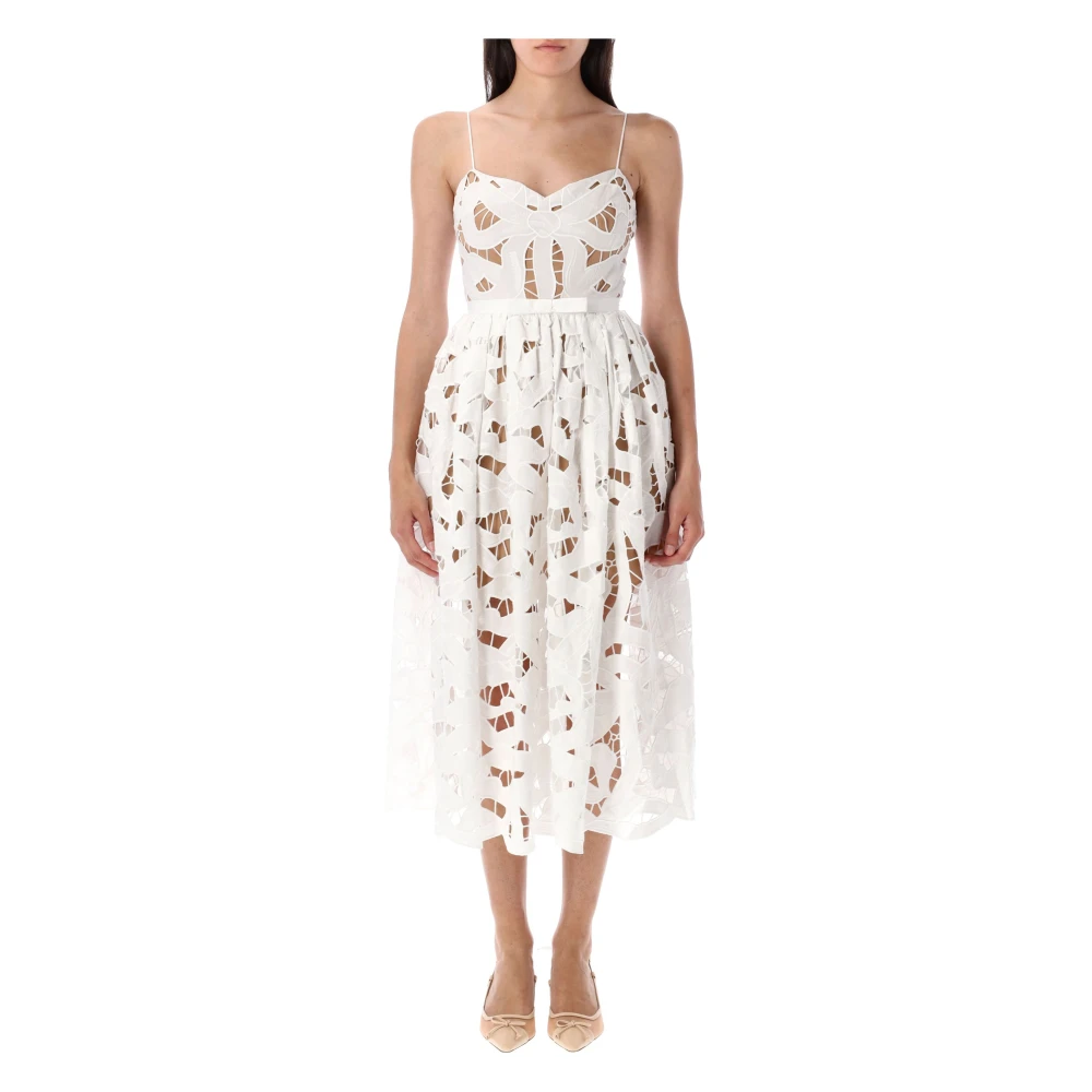 Self Portrait Women's White Bow Embroidered Midi Dress