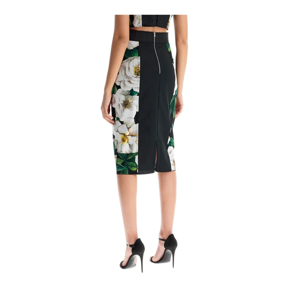 Dolce & Gabbana Bloemen Zwarte Knielange Rok Multicolor Dames