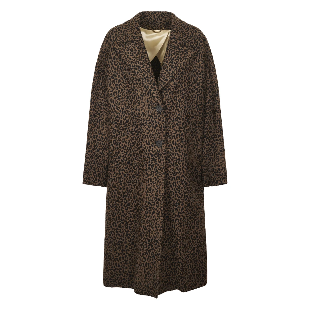 Golden Goose Women's Brown/Golden Leopard Jacquard Wool Cocoon Coat