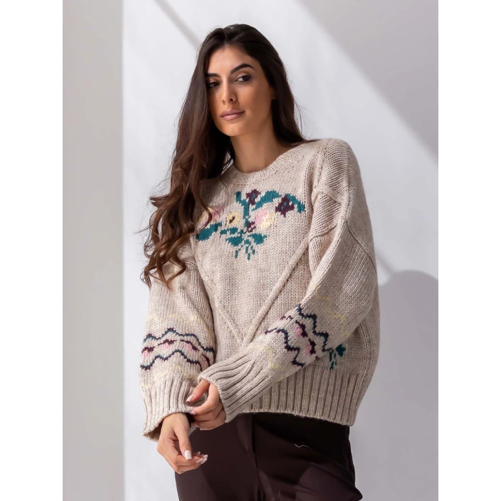 Beatrice .b Jacquard Print Trui in Beige Dames