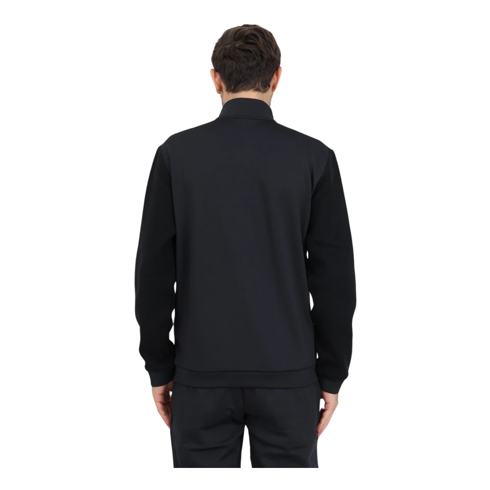 Emporio Armani EA7 Zwarte Sweater met Ritssluiting en Gemêleerde Textuur Black Heren
