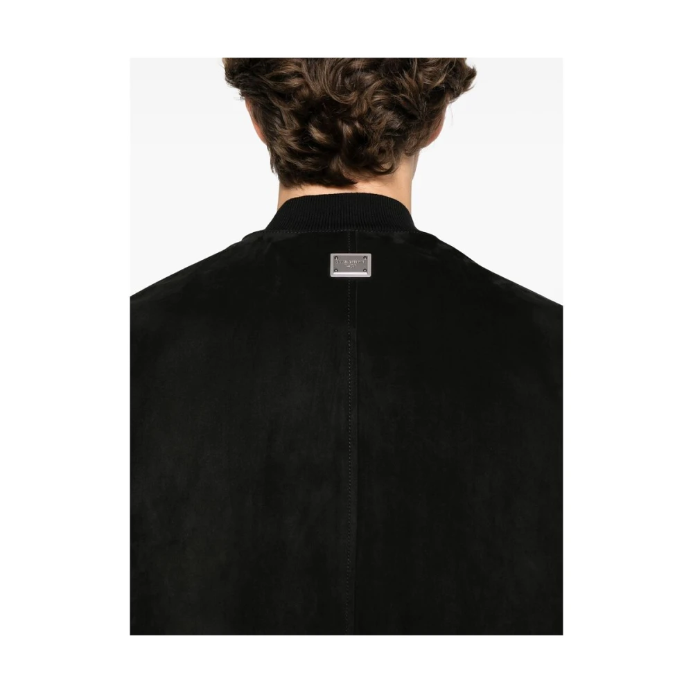 Dolce & Gabbana Zwarte Baseball Kraag Rits Jas Black Heren