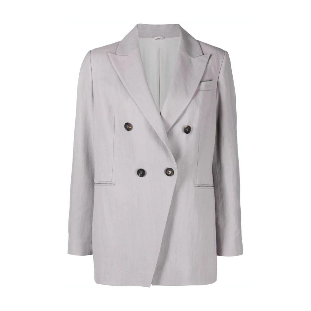 Brunello Cucinelli Ljusgrå Linne-Silke Blandning Dubbelknäppt Blazer Gray, Dam