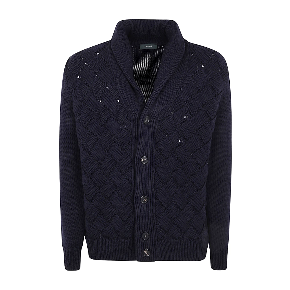 Zanone Blauwe Slim Fit Cardigan Blue Heren