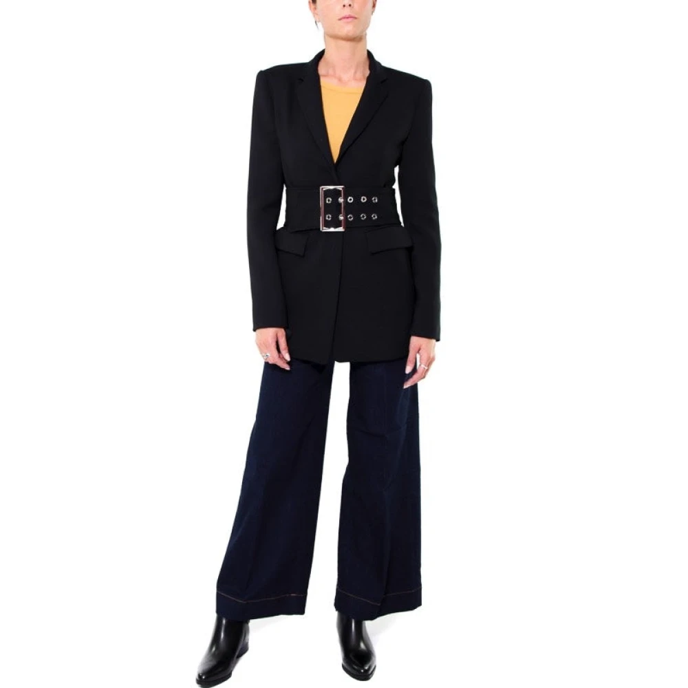 pinko Lange Twill Zwarte Blazer met Riem Black Dames