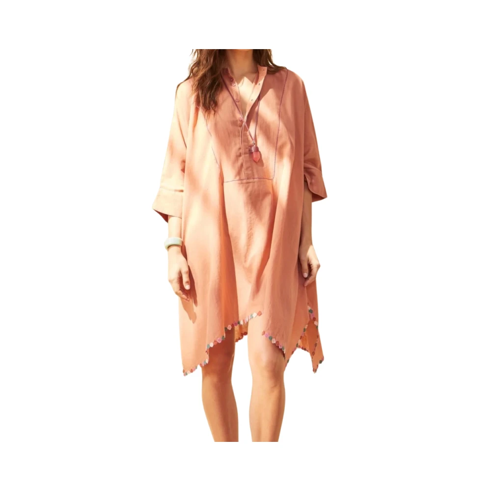 Mare Di Latte Geborduurde katoenen kimono met wijde mouwen Beige Dames