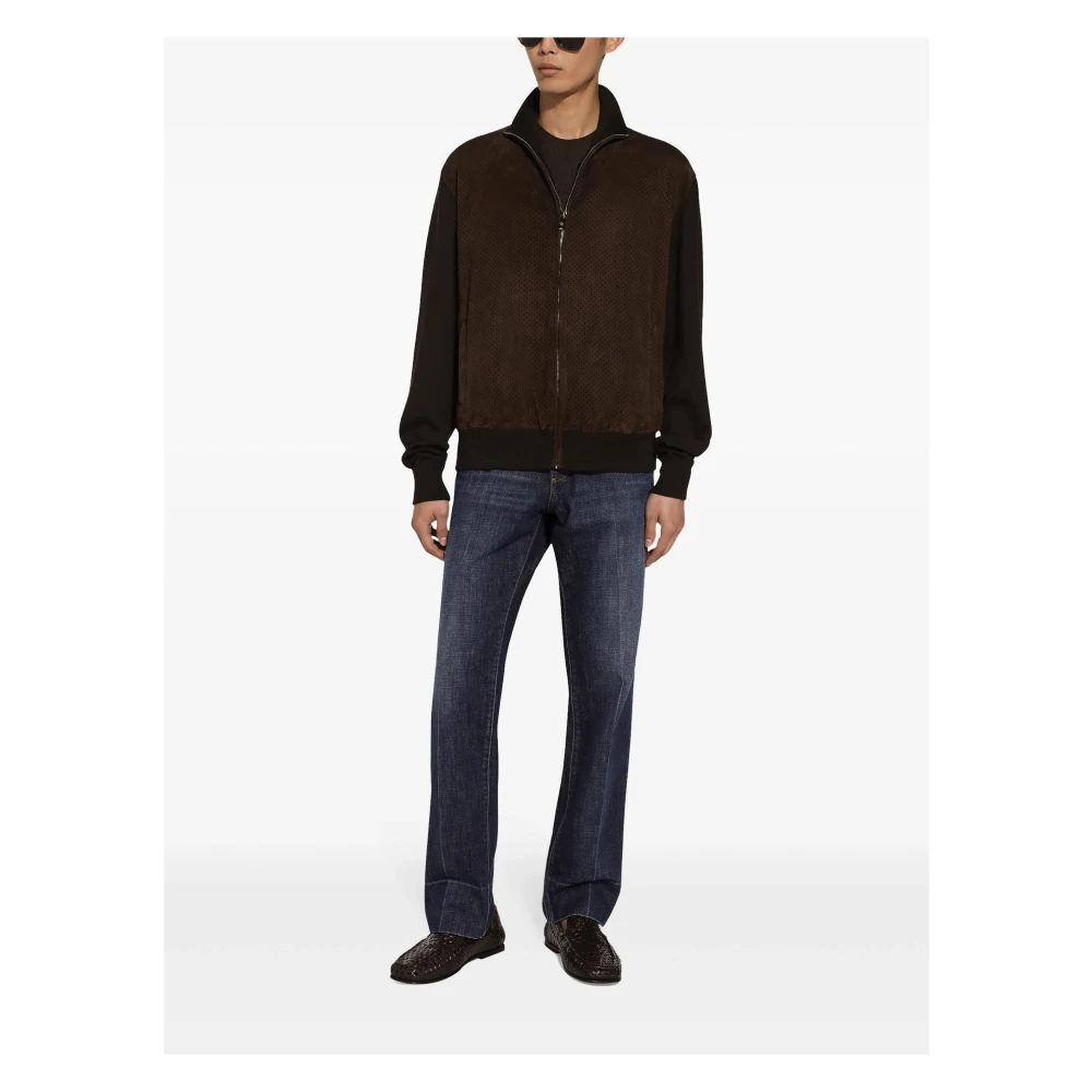 Dolce & Gabbana Bruine Suède Bomber Gebreide Mouwen Jas Brown Heren