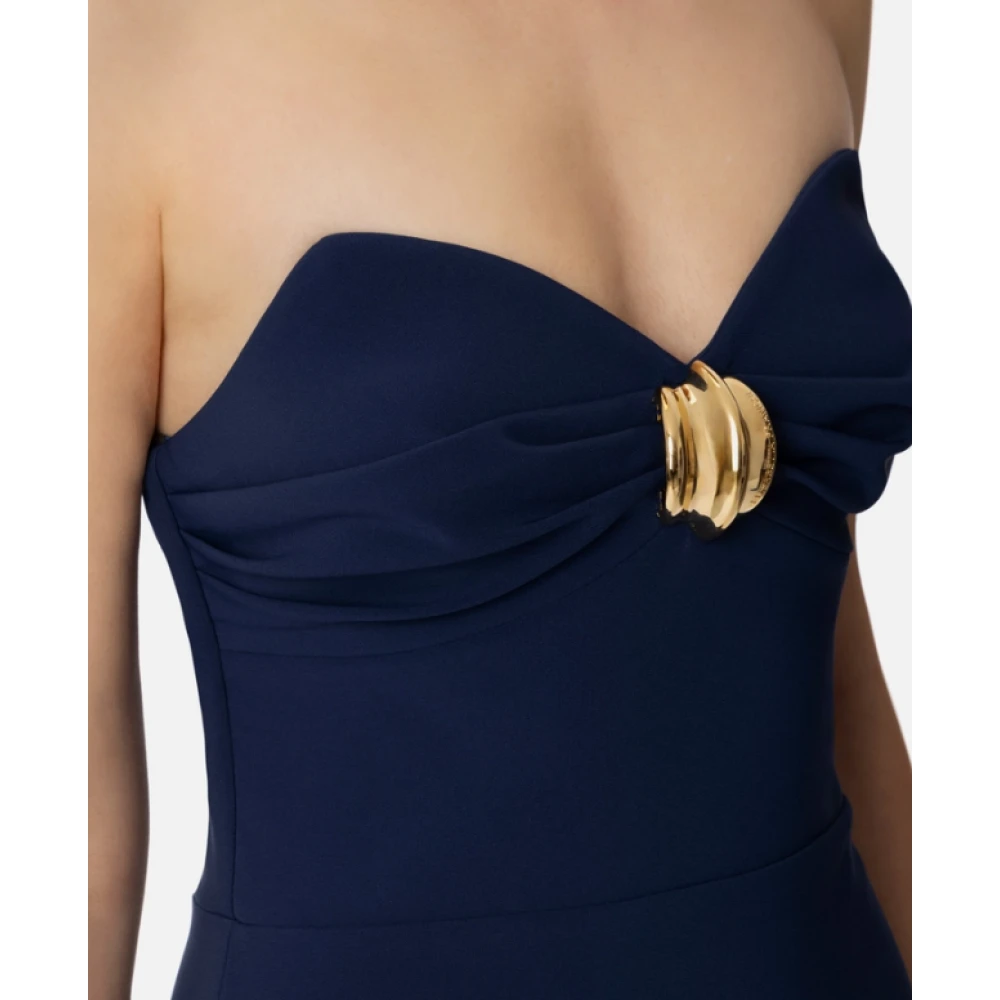 Elisabetta Franchi Blauwe Crêpe Schede Jurk met Strik Blue Dames