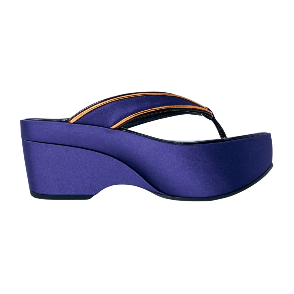 Dries Van Noten Women's Purple Wedges, 6 Uk, Satin Platform Thong Sandals