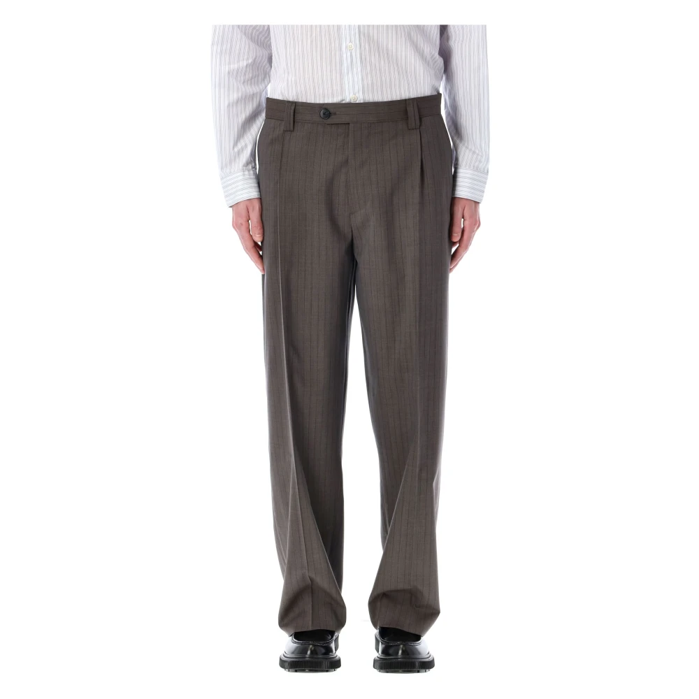Mfpen Taupe Vintage Gestreepte Wollen Broek Gray Heren