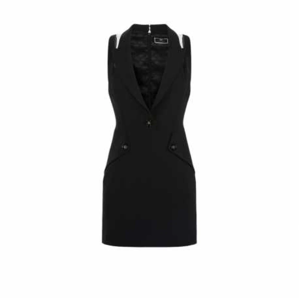 Elisabetta Franchi Zwarte Fishnet Schouder Avondjasje Jurk Black Dames