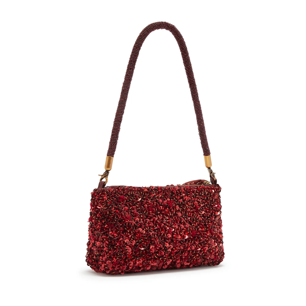 Maliparmi Handgeborduurde Tweed Schoudertas Red Dames