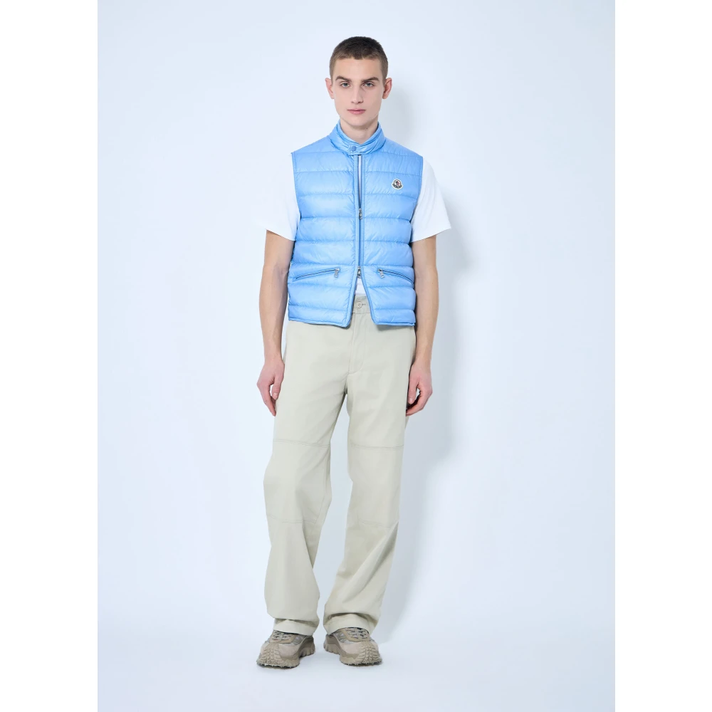 Moncler Gewatteerd Down Gilet met Logopatch Blue Heren