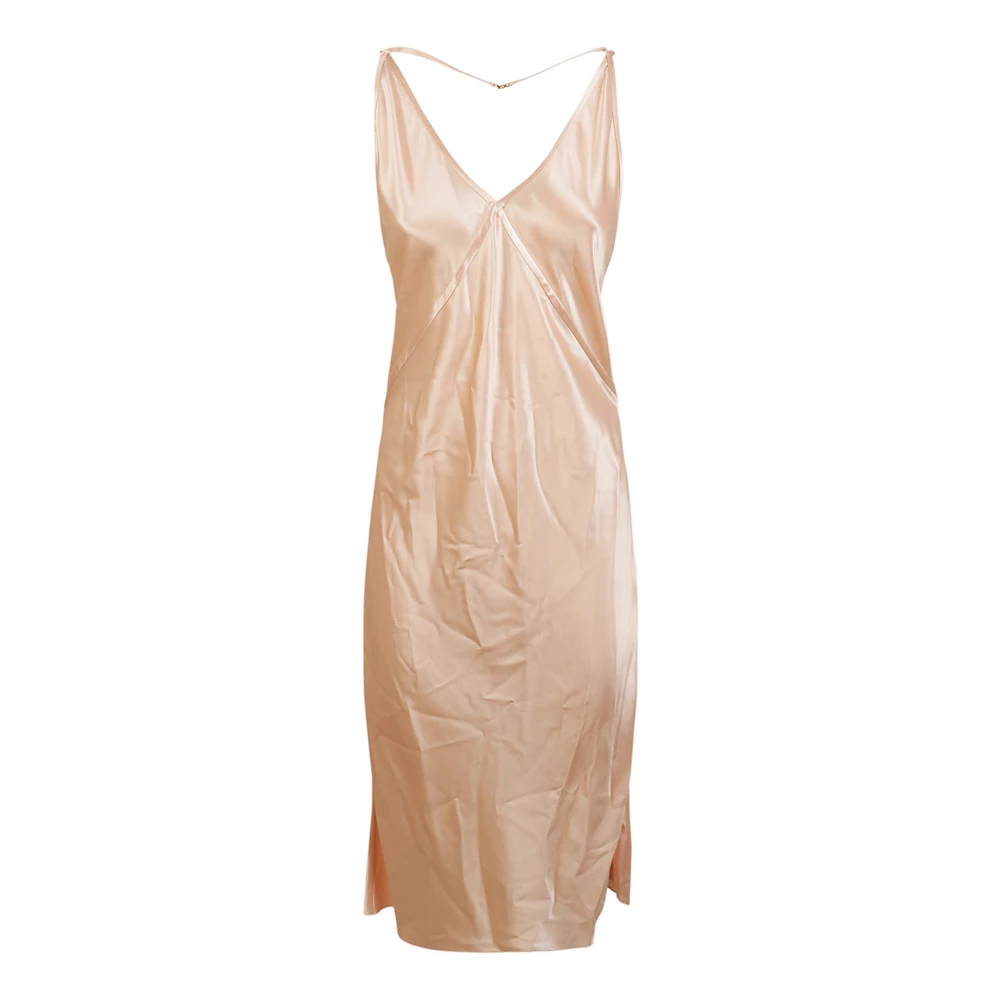 Saint Laurent Zijden Midi Jurk Beige Dames