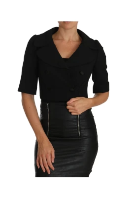 Elegant Svart Ull Kort Blazer
