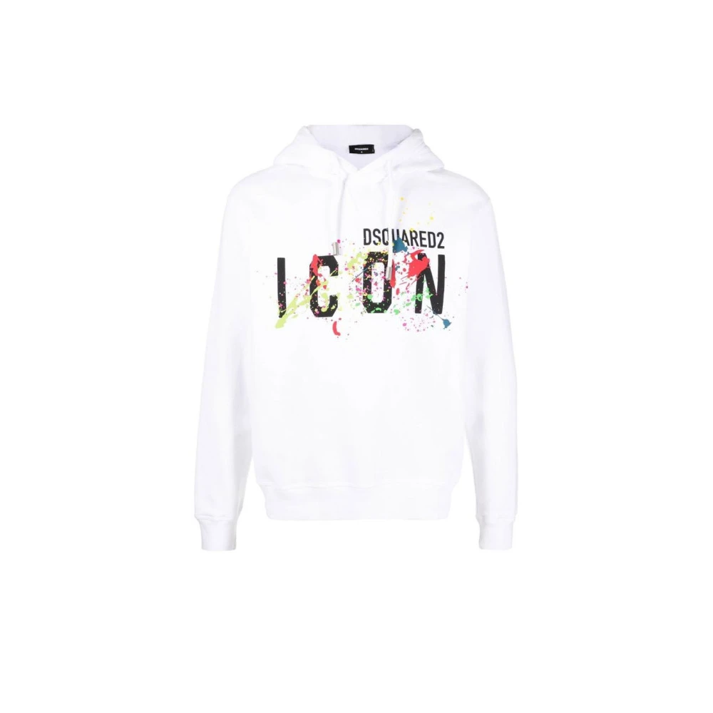 Dsquared2 Men's White Hoodies, 2XL, Icon Splatter Hoodie
