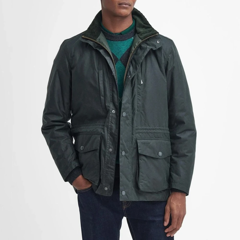 Barbour Gewaxte Katoenen Jas met Fluweel Details Green Heren