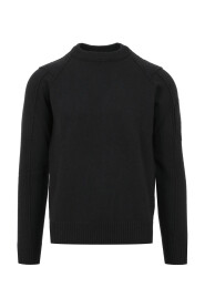 Zwarte Crew-neck Sweater met Geribbeld Werk en Lenscompartiment