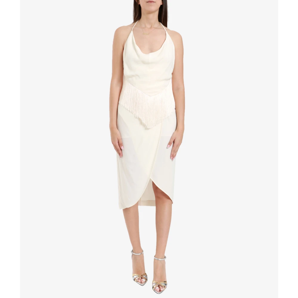 Simona Corsellini Gefranjde mouwloze jurk met voorsplit Beige Dames