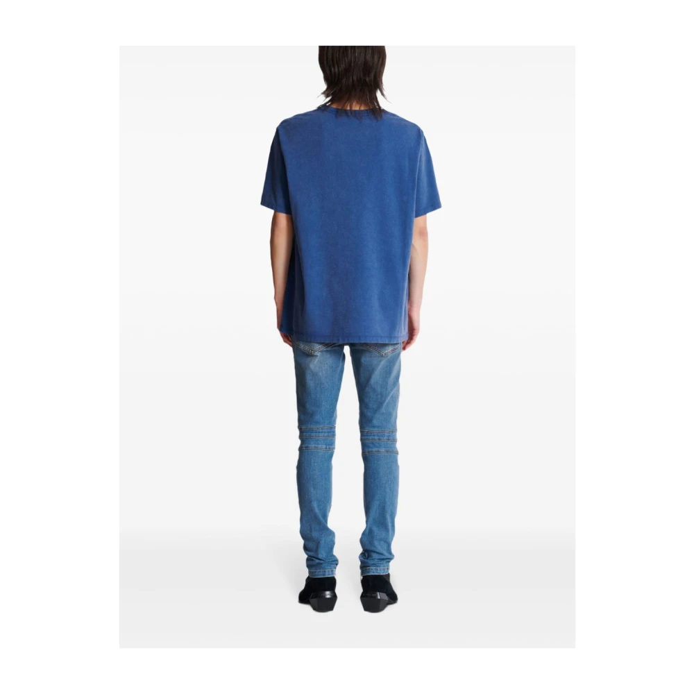Balmain Navy Blauw Logo Print T-shirt Blue Heren