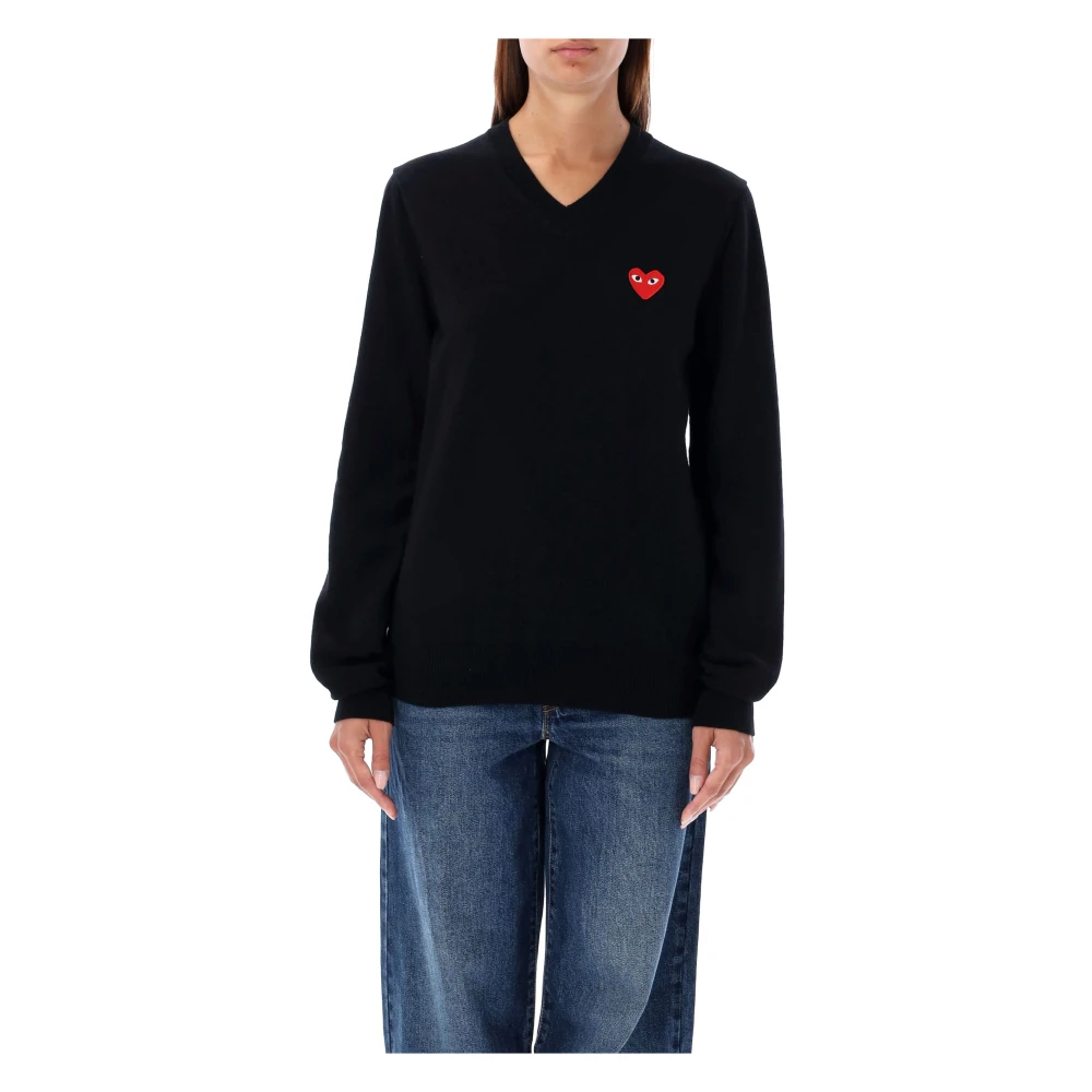 Comme des Garçons Zwart Gebreide Kleding met Rode Hart Patch Black Dames