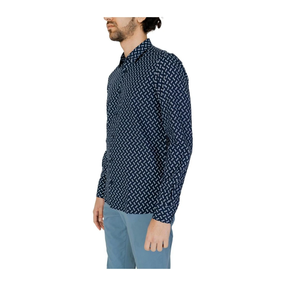 Antony Morato Lange Mouw Viscose Katoenen Shirt Blue Heren