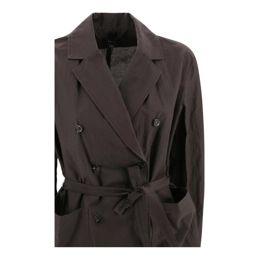 Soeur Bruine Katoenen Double-Breasted Jas met Riem Brown Dames