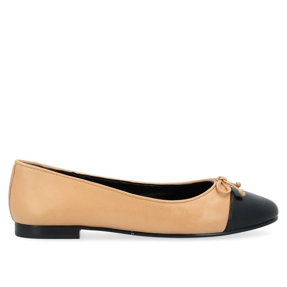 TORY BURCH Zwarte en Beige Leren Ballerina Beige Dames