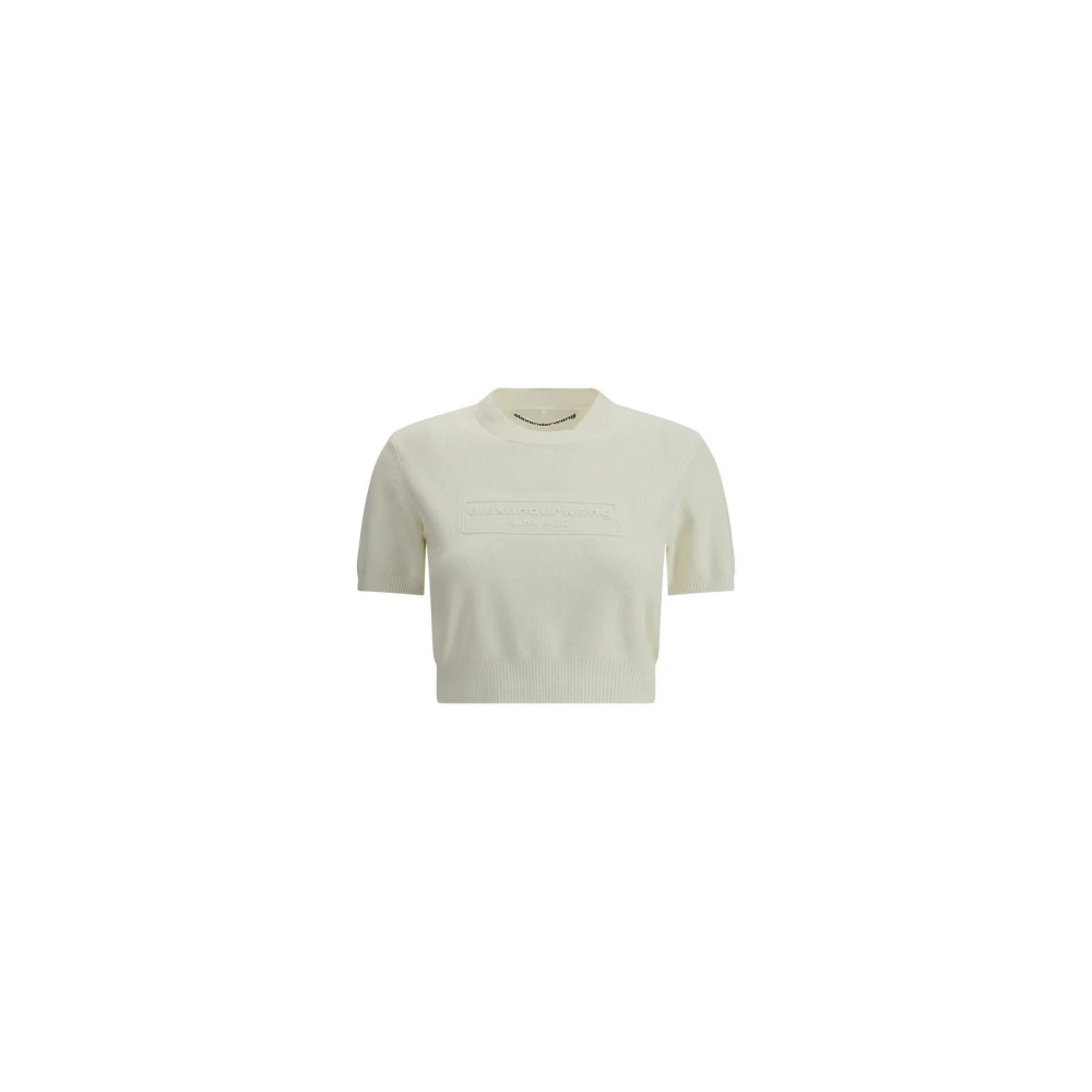 Alexander Wang Präglad Monogram Cropped T-shirt Beige, Dam